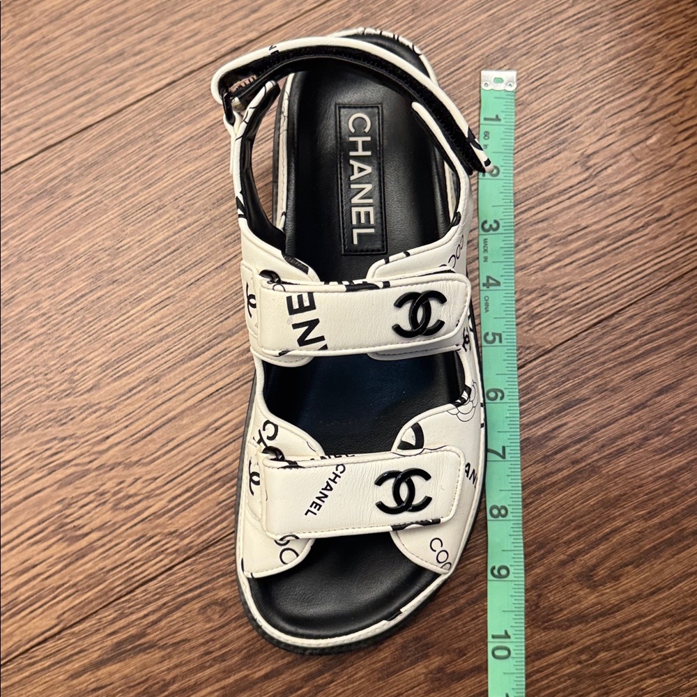CHANEL Black and White Logo Dad Sandals - Picture 15 of 16
